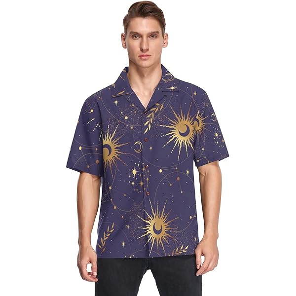 Perfumecloset プリントシャツ　Print Shirts Moon Amazon.com: Sun Moon Magic Eyes Clouds Stars Mens Short